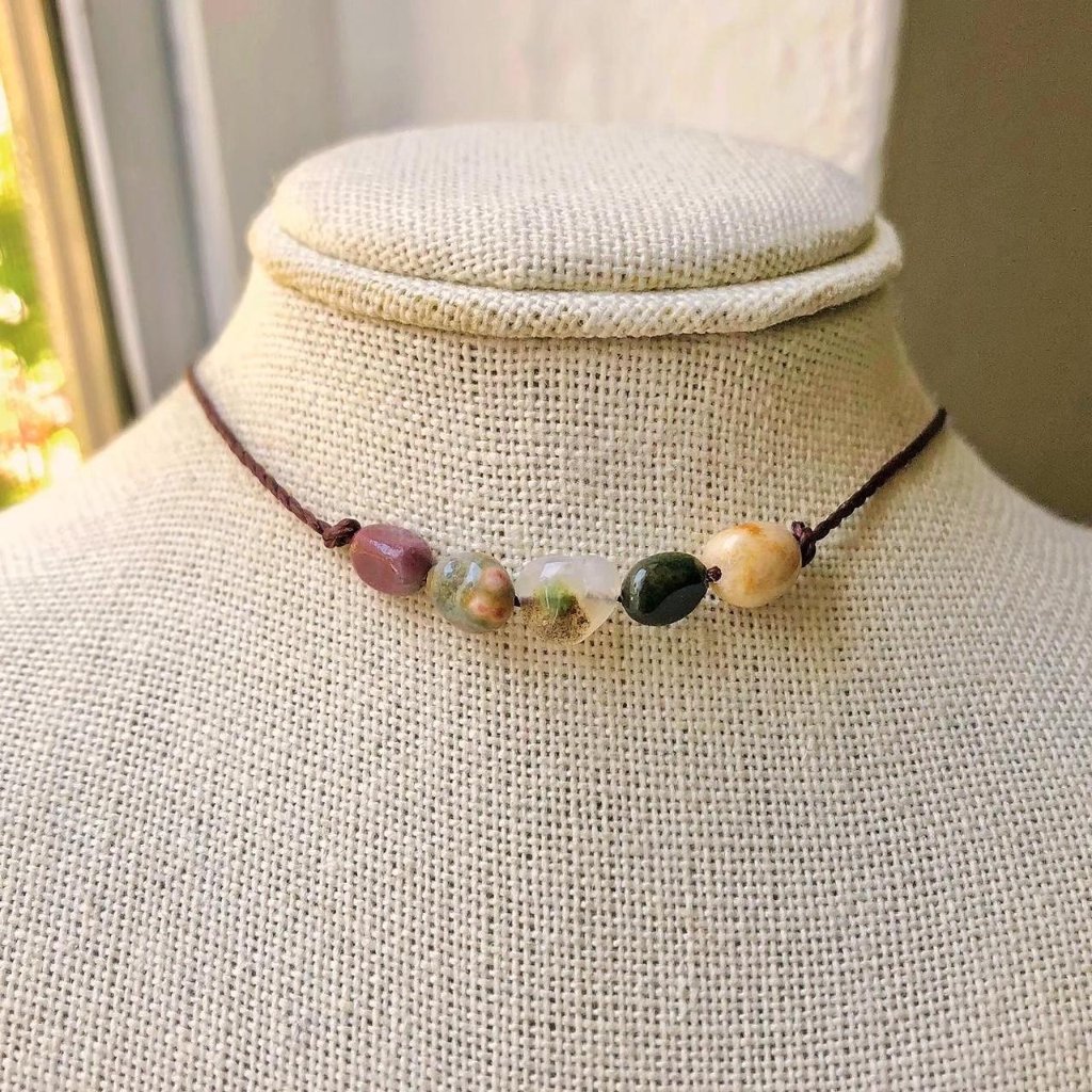 Dainty Ocean Jasper Nuggets Dark Brown Boho NecklaceChoker 18$